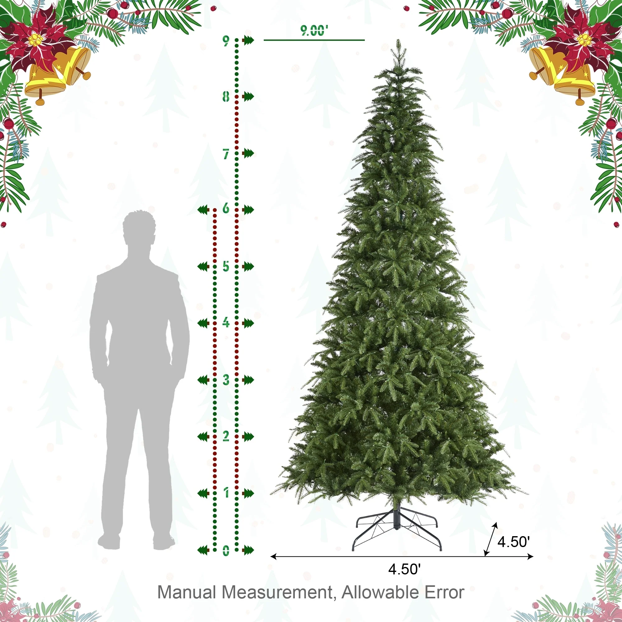 Glitzhome 7.5FT/9FT/11FT/15FT Pre-Lit Green Slim Fir Artificial Christmas Tree with Remote Control