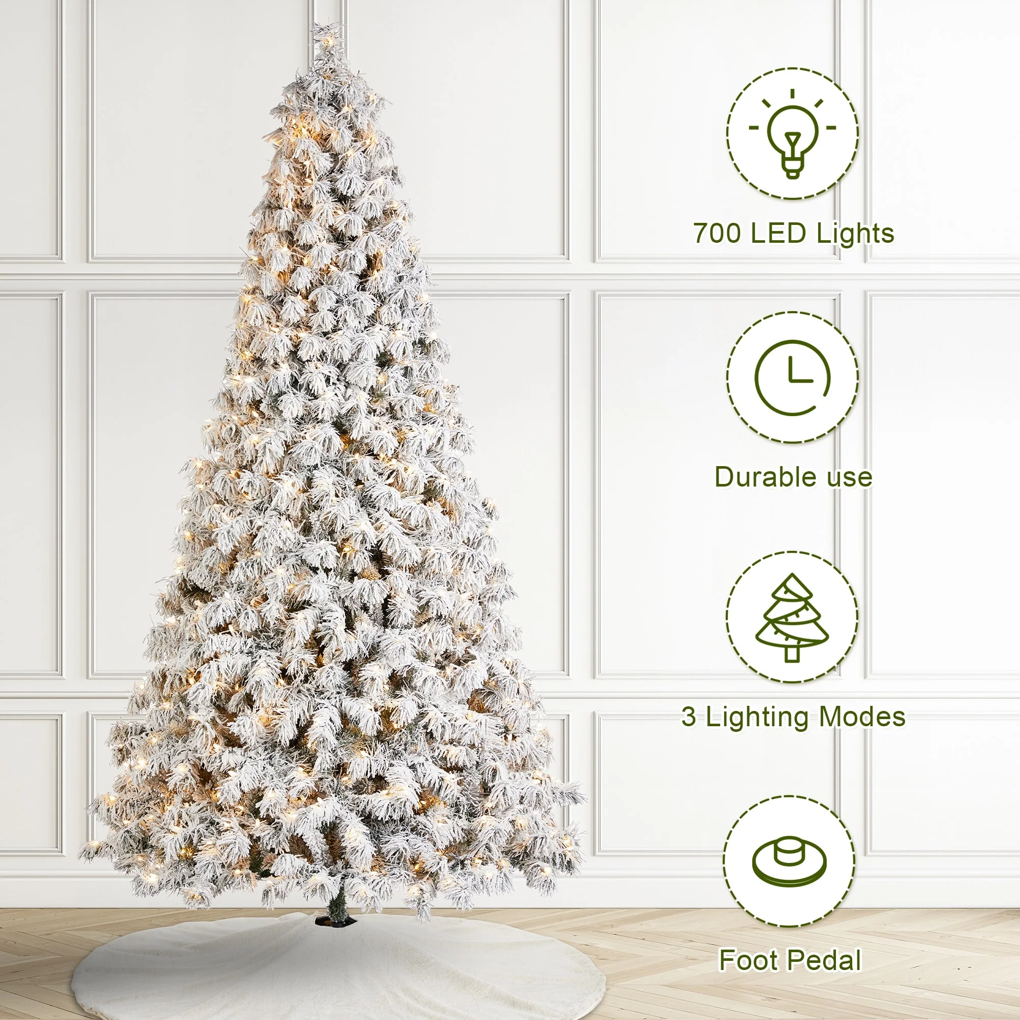 Glitzhome 7.5ft/9ft Pre-Lit Flocked Full Spruce Artificial Christmas Tree with C3 Lights Foot Switch