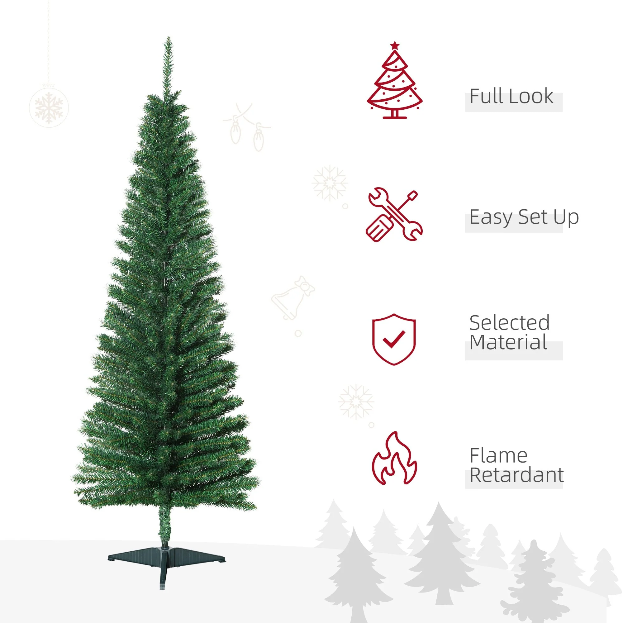 Artificial Pencil Christmas Tree 5ft, Compact Design for Small Spaces and Easy Setup