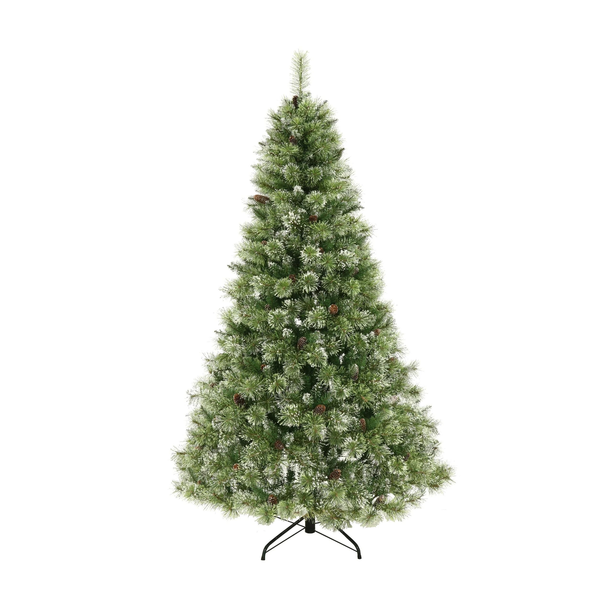 7.5' Bristle Mixed Hinged Christmas Tree with Snow, Pine Cones, and 750 LED Lights