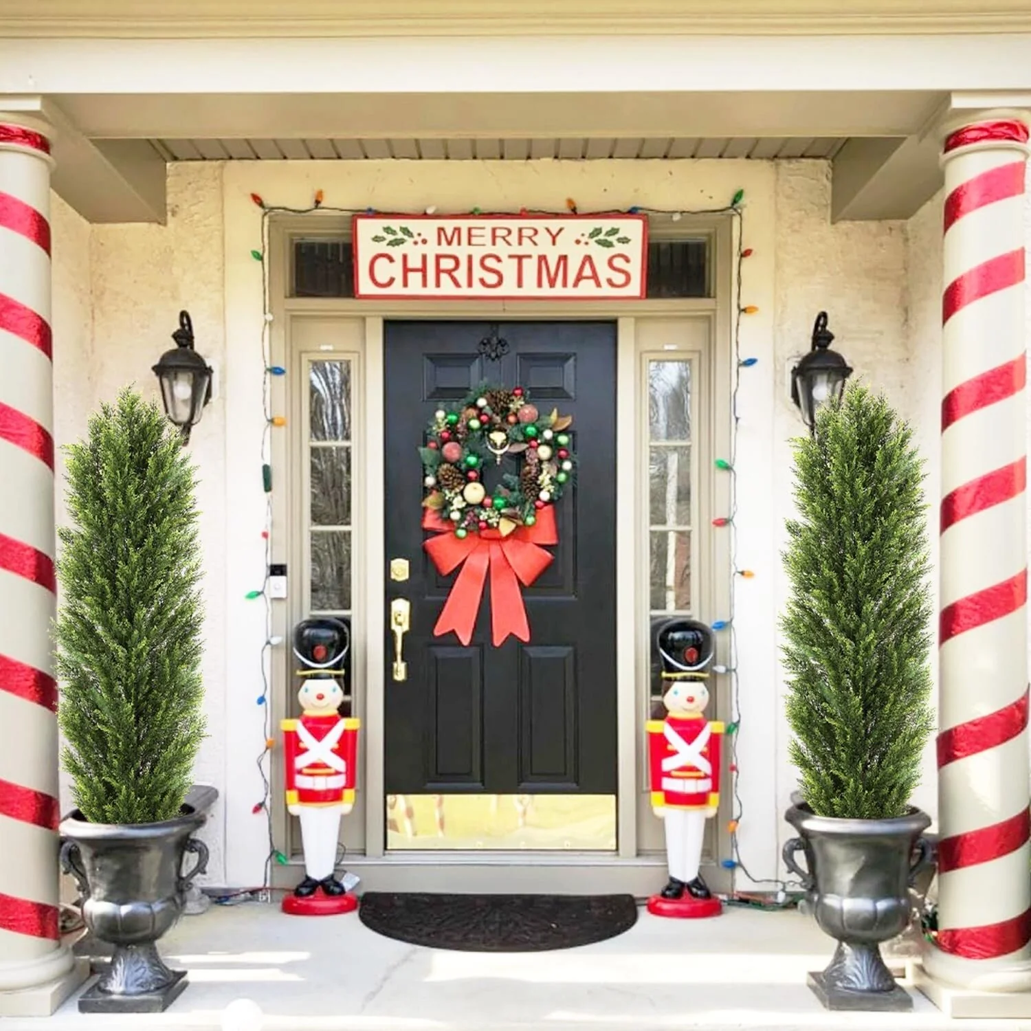 72-Inch Faux Boxwood and Cedar Greenery, Christmas-Like Artificial Plant Set