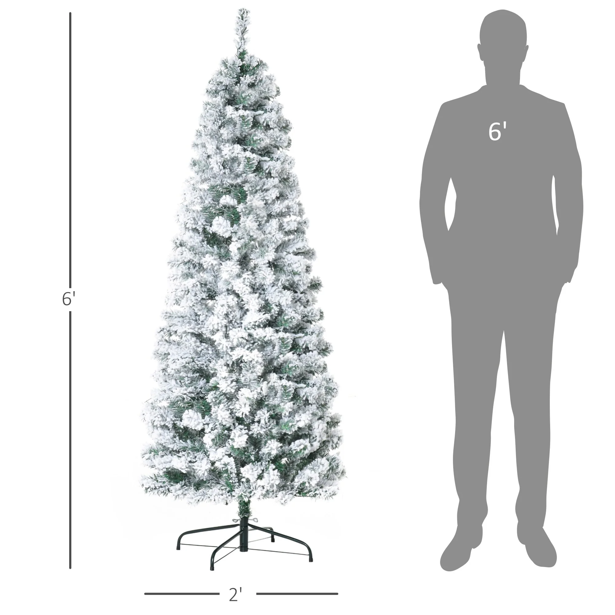 Slim Pre-Lit Snow-Flocked Douglas Fir Christmas Tree with Warm White LED Lights and Tips - 6ft/7.5ft/9ft Options