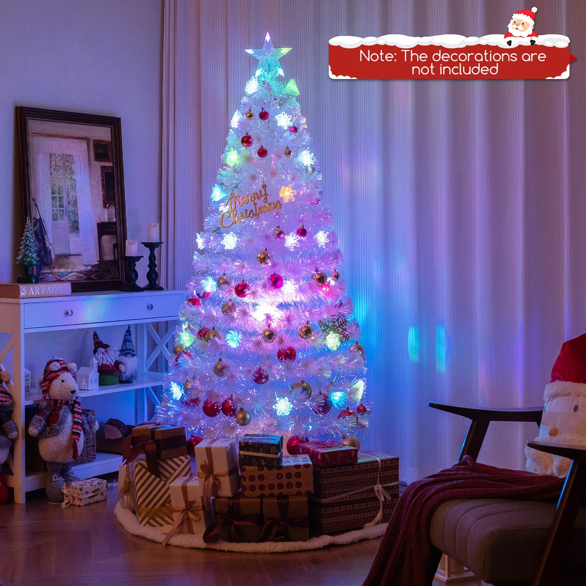 Gymax 5/6/7 FT Pre-Lit Fiber Optic Christmas Tree White Artificial