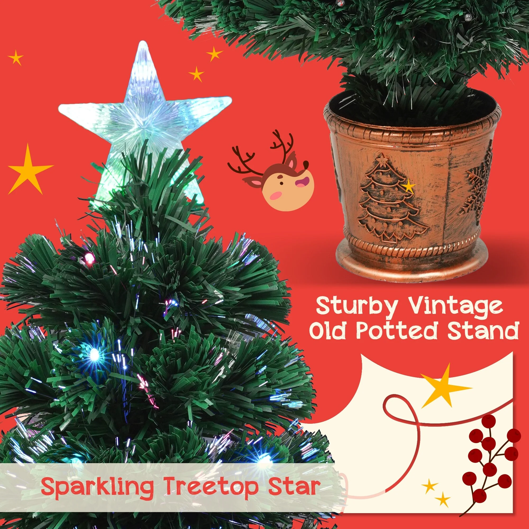 4-Piece Fiber Optic Christmas Tree Set with Entrance Trees, Garland & Wreath