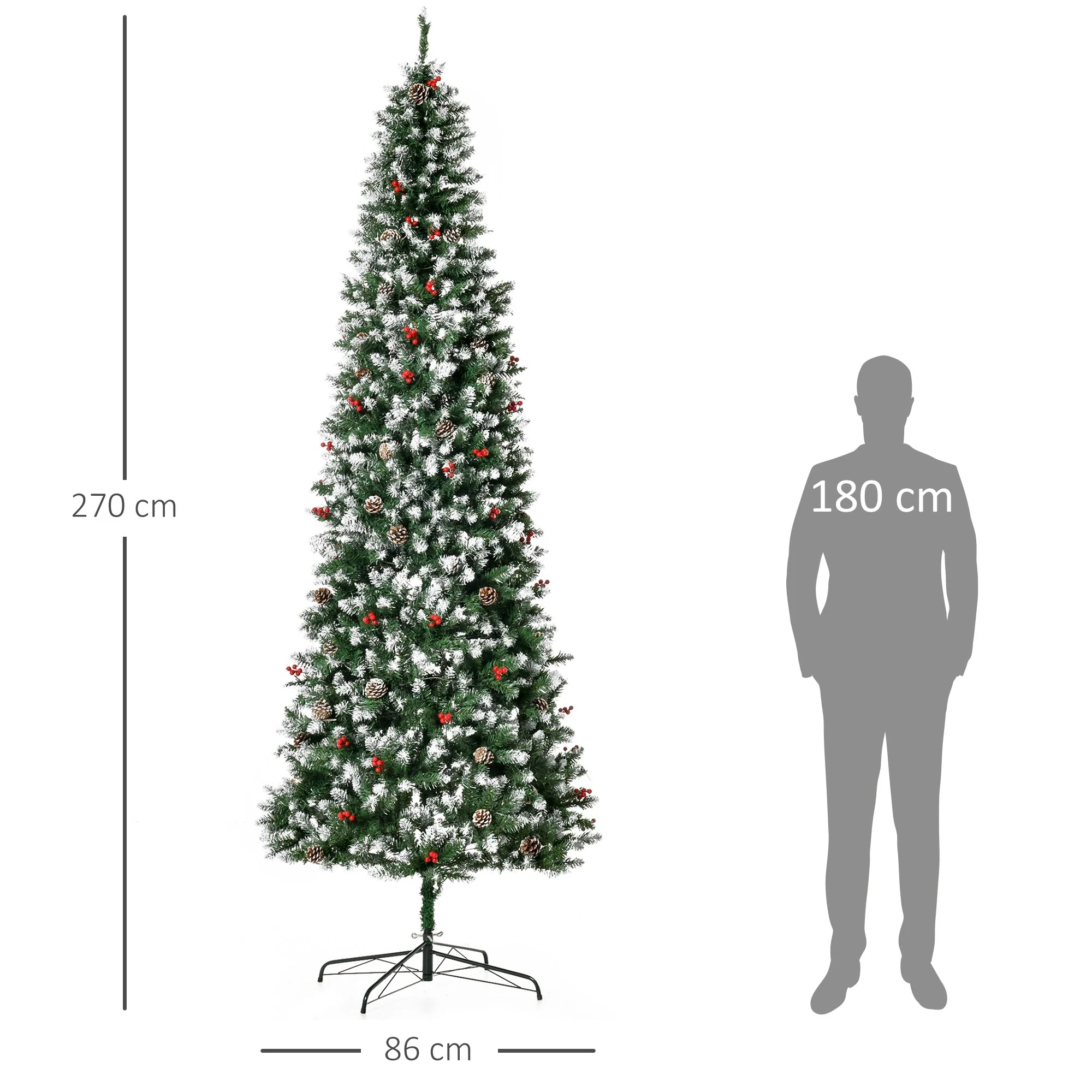 Realistic Snow-Flocked Artificial Christmas Tree,Pre-Lit with LED Lights,Pine Cones & Red Berries,Available in 6ft, 7.5ft & 9ft