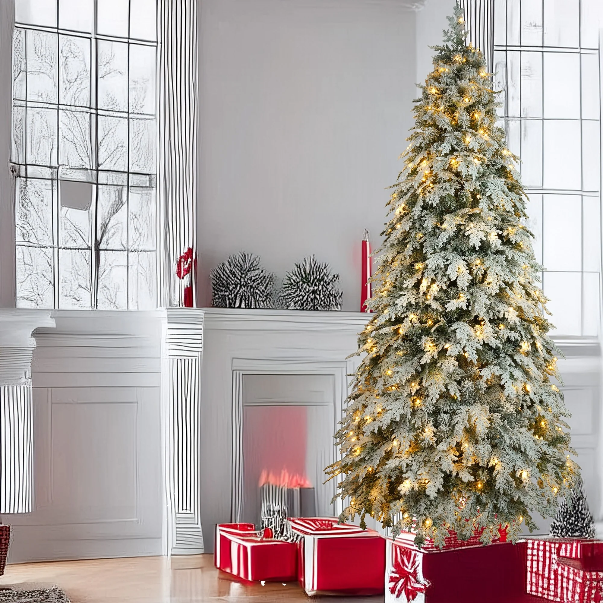 Pre-Lit 7.5ft Artificial Christmas Tree with 400 Warm White LED Lights and 1200 Branch Tips for a Lush Holiday Look