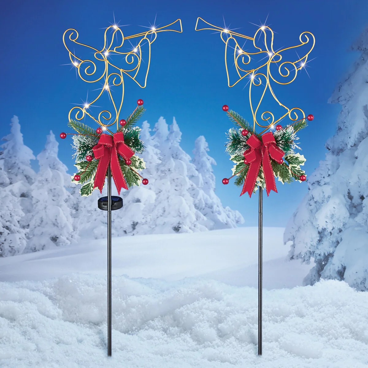 Set of 2 Solar LED Lighted Christmas Angel Garden Stakes - Gold - 24 x 34.75 x 3.5