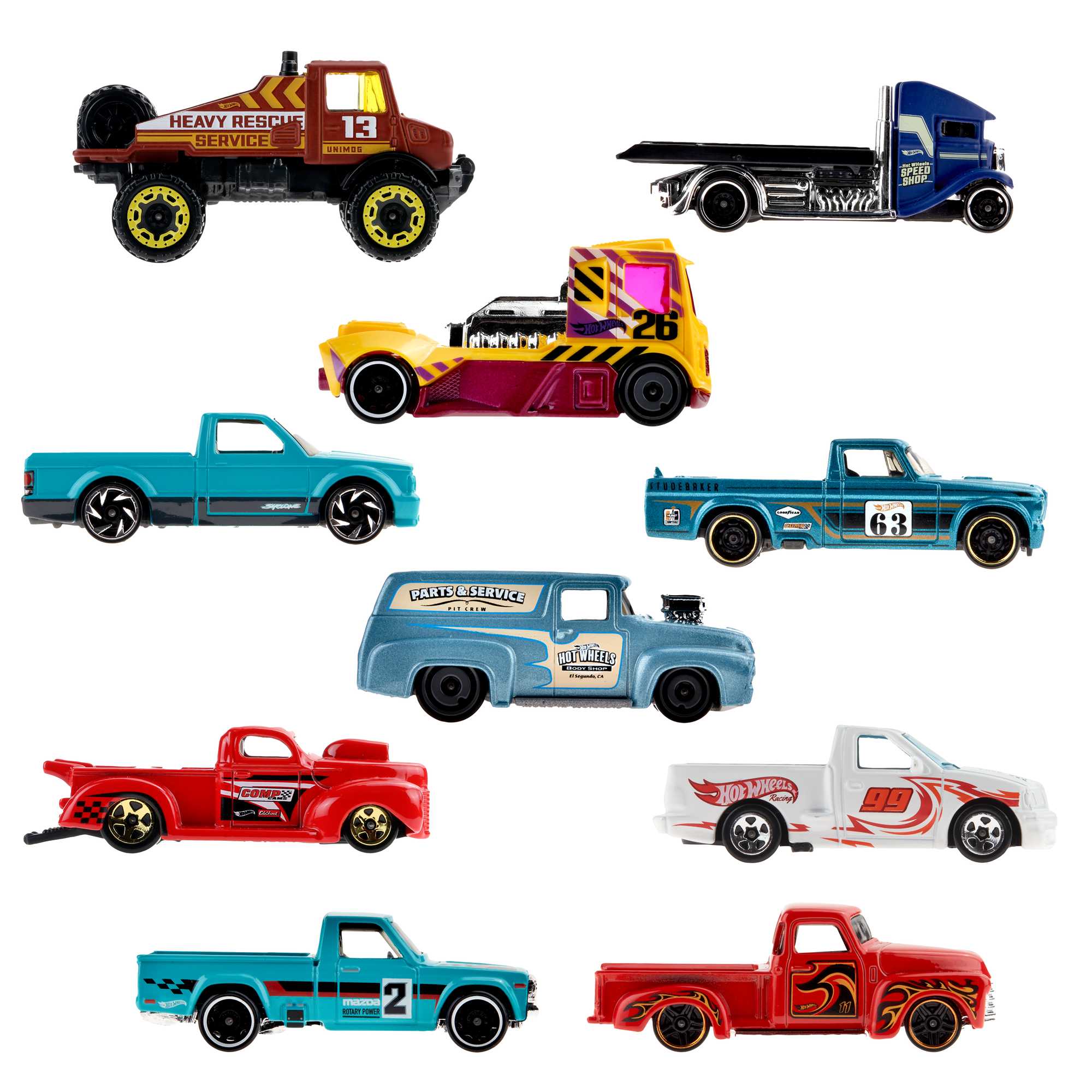 Hot Wheels Trucks 10-Pack Of Toy Semis, Construction, Pickup Trucks & More
