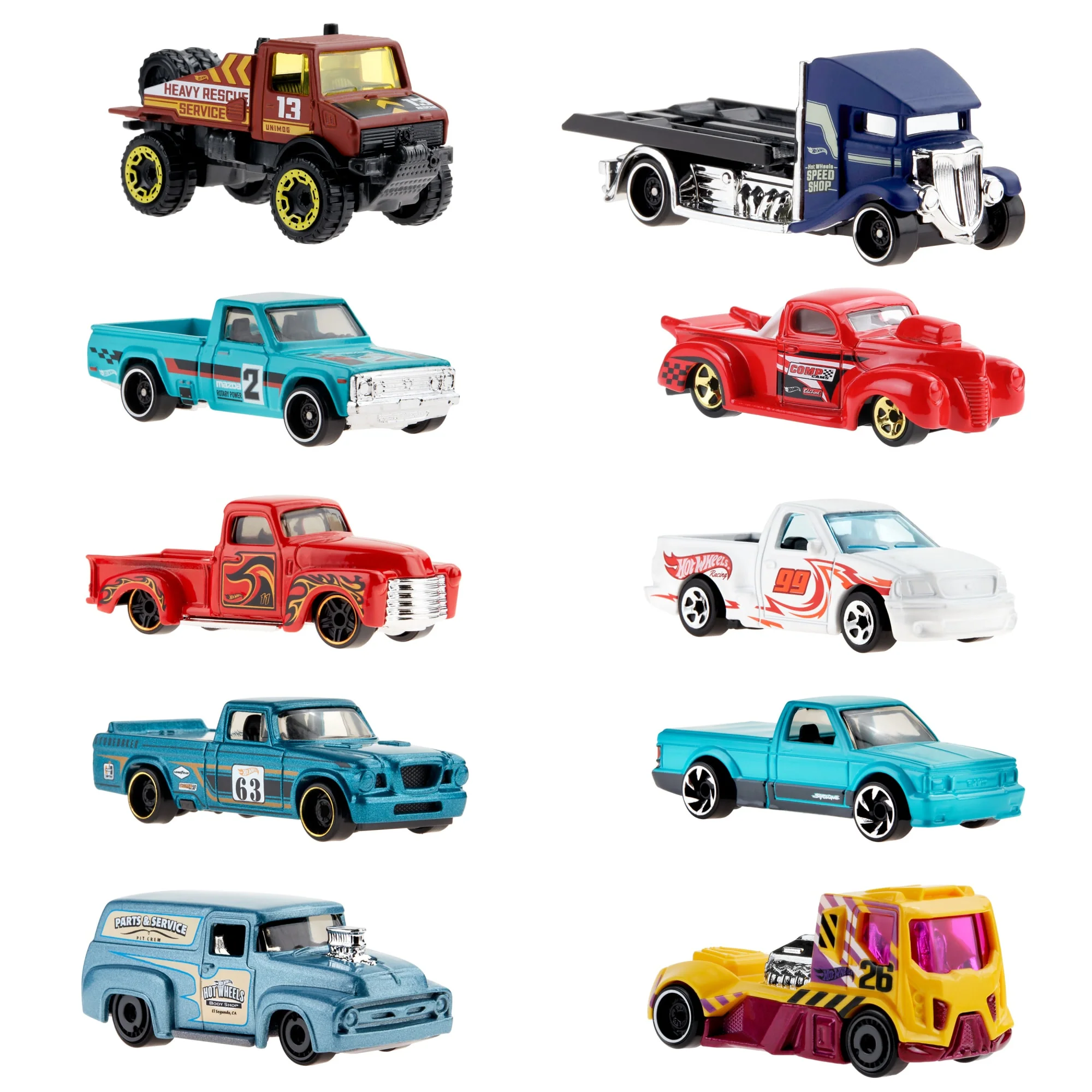 Hot Wheels Trucks 10-Pack Of Toy Semis, Construction, Pickup Trucks & More