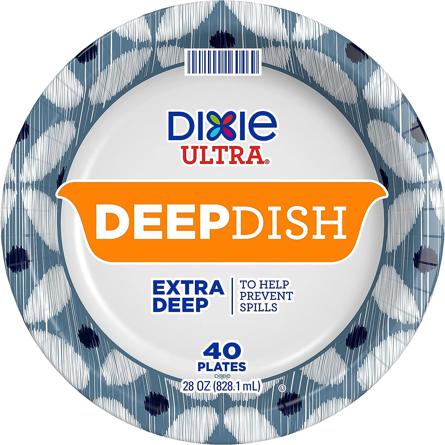 Dixie Ultra Deep Dish Paper Plates, 9 9/16 inch Dinner Size Printed Disposable Plates, 40 Count (1 Pack of 40 Plates)